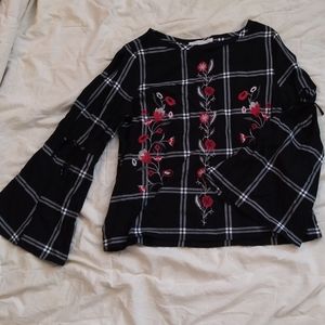 Loft Plaid Embroidered Top